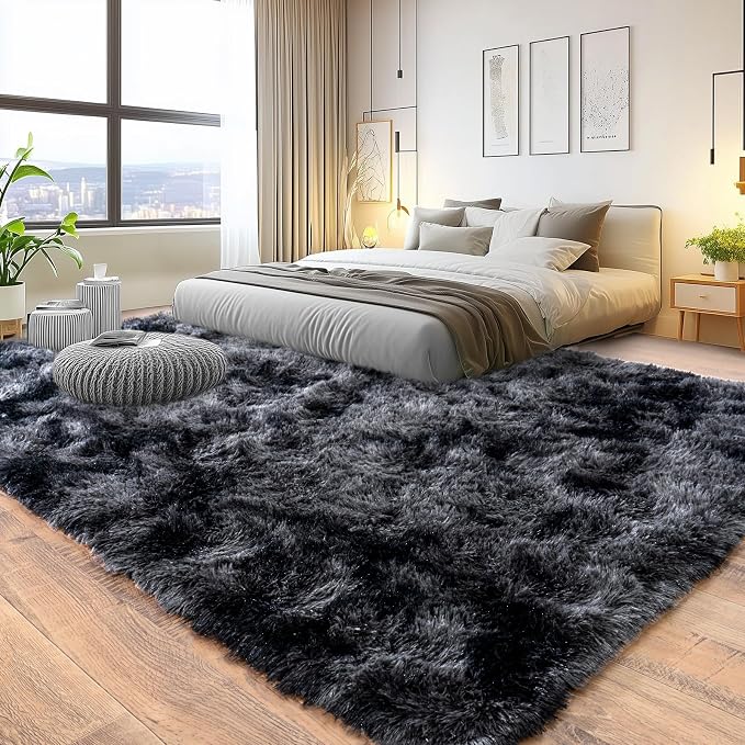 Pionblank 8x10 Rug for Living Room, Fluffy Plush Large Area Rug, Dark Grey | - Image 2