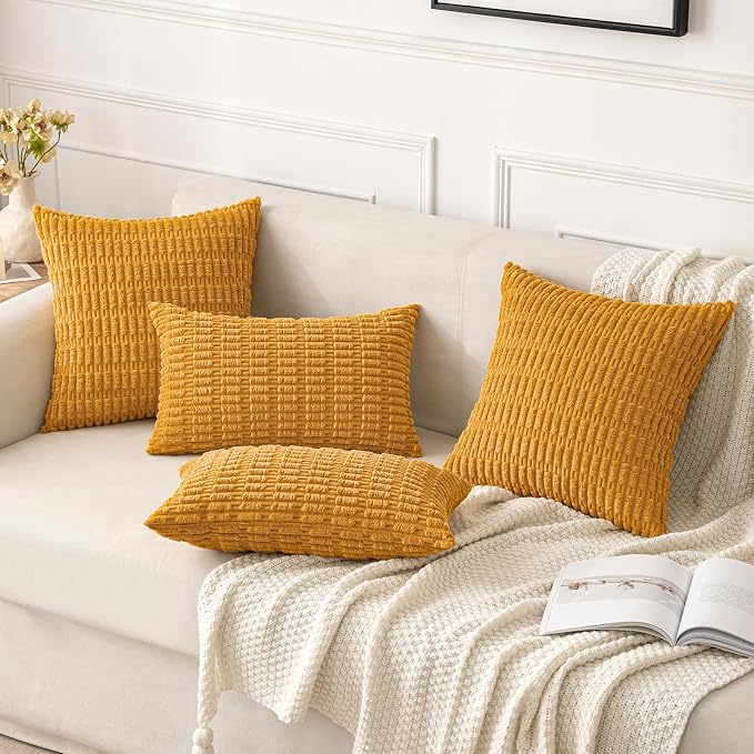 MIULEE Corduroy Decorative Throw Pillow Covers 20x20 Gold Yellow Pack of 2 | - Image 2
