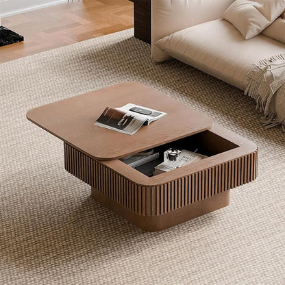 Square Coffee Table for Living Room, Fluted Drum Accent Tea Center Table by Unknown