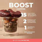 Laird Superfood Boost Coffee, Medium Roast Ground Beans Infused with Functional Mushrooms, Vitamin D and Olive Leaf Powder, 12 oz. Bag (Pack of 2)