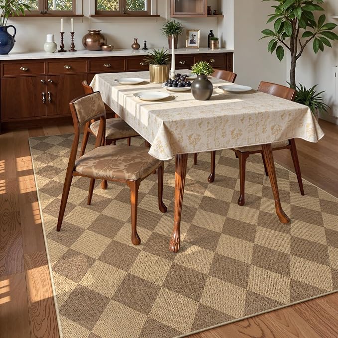 Lahome Checkered Easy Jute Living Room Rug, 8x10 Outdoor Rugs Washable | - Image 8