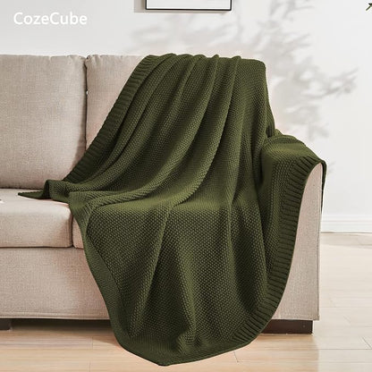 CozeCube Olive Green Seed Stitch Throw Blanket 60"x80", Farmhouse Decor | - Image 4