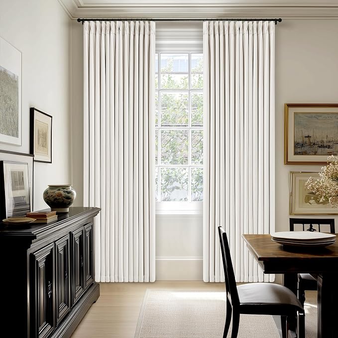 80 Inch Pinch Pleated Blackout Linen Bedroom Curtains Ivory White | Memory - Image 9