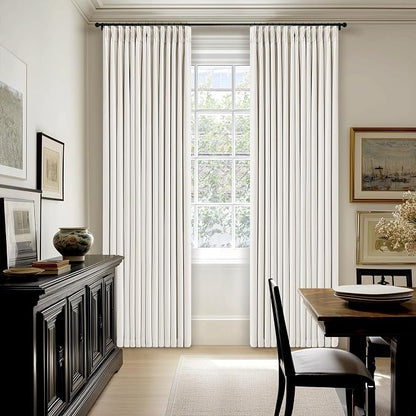 80 Inch Pinch Pleated Blackout Linen Bedroom Curtains Ivory White | Memory - Image 9