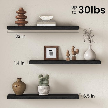Fun Memories 32 Inch Floating Shelves Wall-Mounted, Rustic Wood Shelf - Image 3