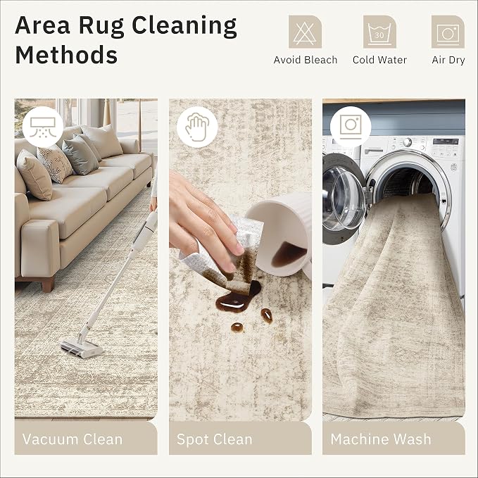 Soalmost 6x6 Beige Round Rug 6ft Circle Living Room Area Rugs Non-Slip | - Image 8