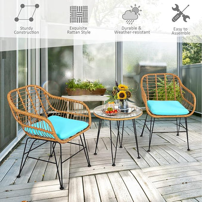 Tangkula 3 Pieces Patio Bistro Set, Rattan Conversation Set - Image 8