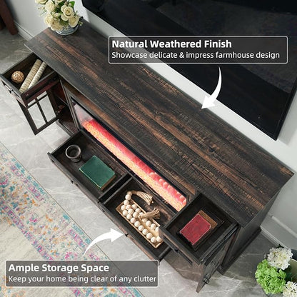 OKD Fireplace TV Stand for 80 Inch TV, Farmhouse Entertainment Center - Image 5