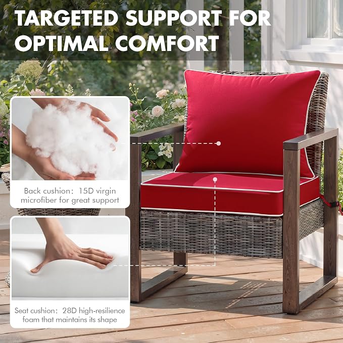 MIULEE Red Outdoor Seat Cushion 24x24 Inch Waterproof & 3 Year Fade Resistant - Image 6