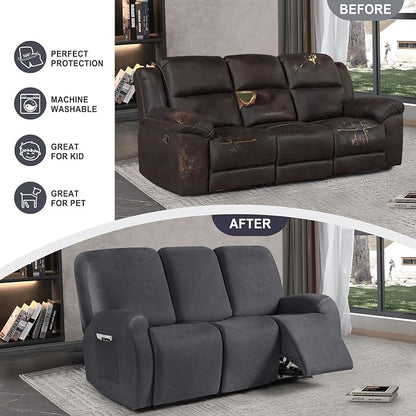 ANARACHON Leather Look Recliner Couch Cover, 8-Pieces Stretch Recliner Sofa - Image 6