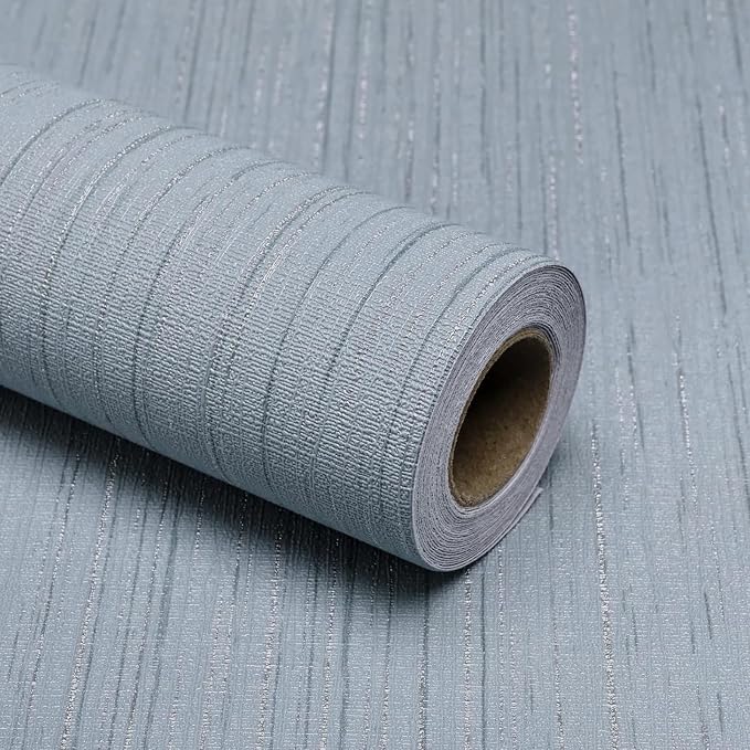 Grasscloth Peel and Stick Wallpaper Grey Blue 15.74" X 118.11" Fabric Textured by MANONIRIA