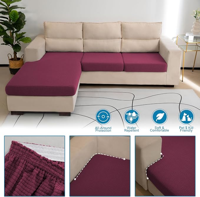 Water Repellent L Shaped Couch Covers 4 Pieces Sofa Seat Cushion Slipcovers - Image 5