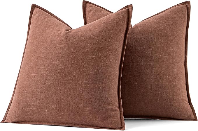 MIULEE Decorative Linen Pillow Covers 20x20 Inch Rust Red | Boho Farmhouse​ - Image 7