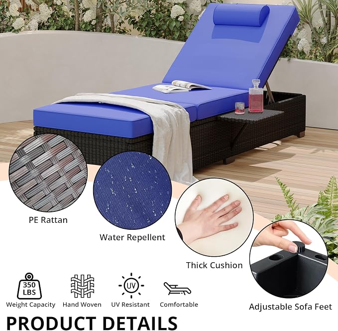 PeakPursuit Patio Lounge Chairs, Outdoor PE Wicker Chaise Lounge Set of 2 - Image 3