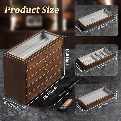 5-Tier Large Knife Display Case & Organizer, Wooden Pocket Knife Storage Box - Image 2