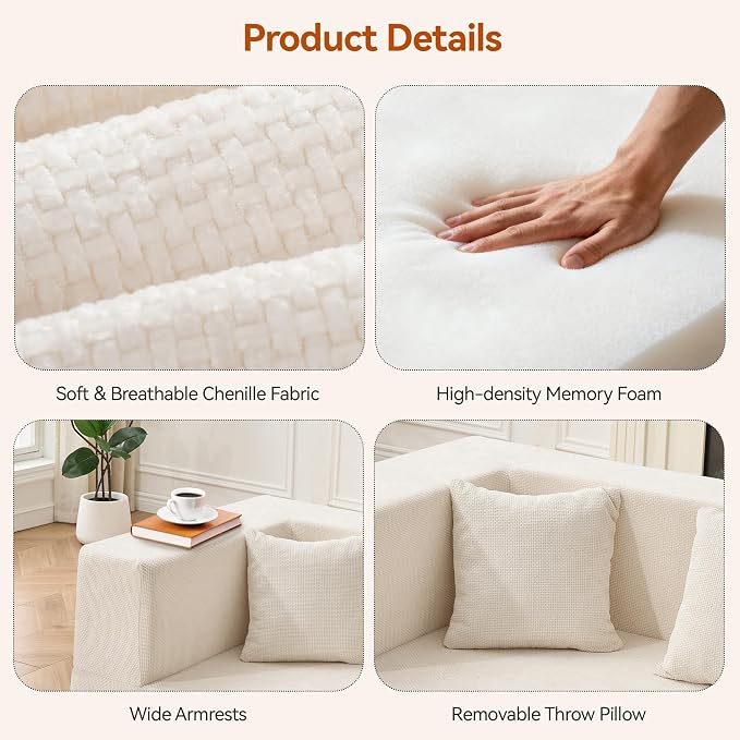 MONVANE 103'' Modular Sectional Sofa, Cloud Sectional Couch - Image 5