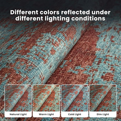 8x10 Washable Area Rugs for Living Room, Dining Room- Blue Red | Ultra Soft Low - Image 5