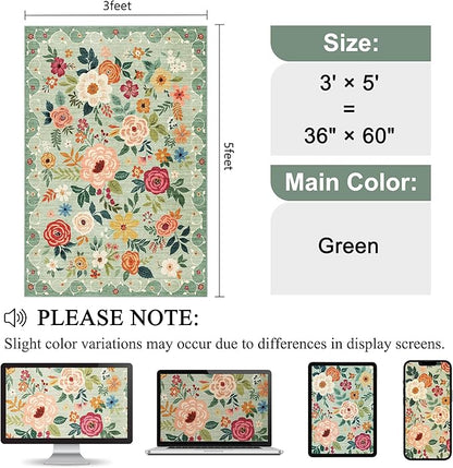 DUKINO 3x5 Area Rug, Floral Washable Rug - Image 2