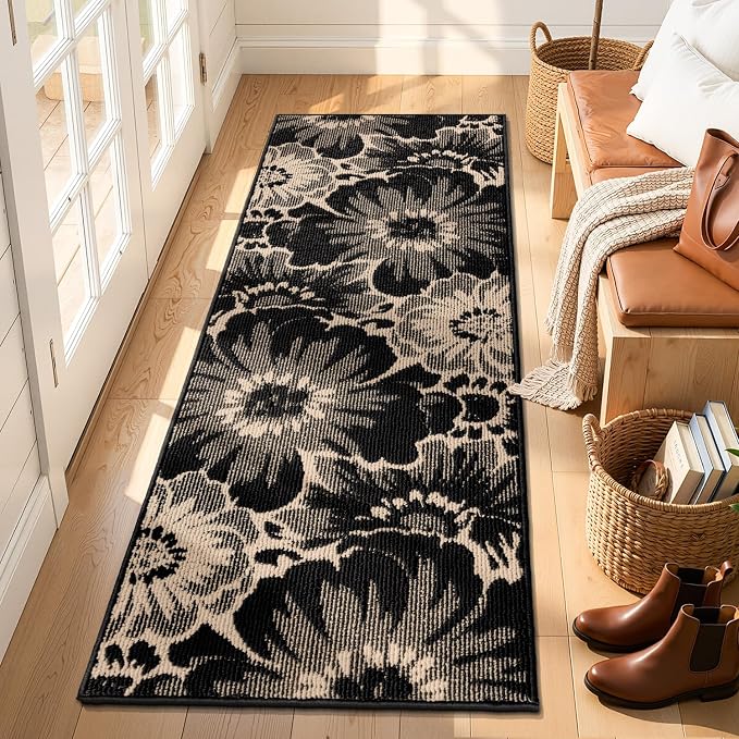 Findosom Hallway Runner Rug 2x6, Non Slip High-Low Textured Floral Washable - Image 8