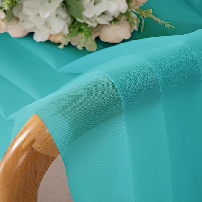 Chyhomenyc Turquoise Sheer Curtains 96 inches Long 2 Panels, Light Filtering - Image 3