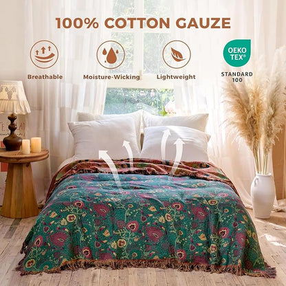 LUTBM Boho Throw Blanket for Bed 100% Cotton Soft Lightweight Quilt Home Decor - Image 2