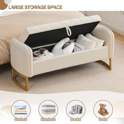 End of Bed Storage Bench, Storage Ottoman Bench - Image 3