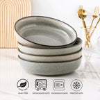 GBHOME 9'' Large Ceramic Pasta Bowls, 38oz Stoneware Pasta Serving Bowls Set of 4 for Kitchen, Wide Bowls for Fruit,Pasta,Salad,Oatmeal,Meal, Microwave Safe, Reactive Glaze-Green Wheat