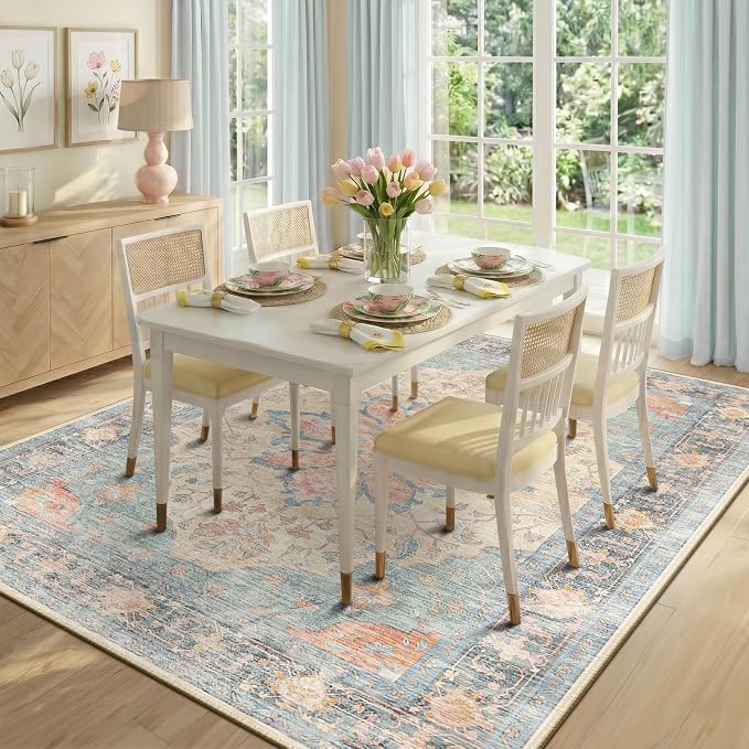 RELEANY Washable Area Rug, Water Repellent, Pet Friendly, Vintage Floral Boho - Image 2