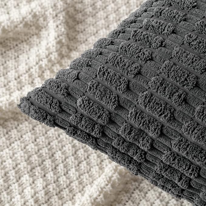 MIULEE Corduroy Decorative Throw Pillow Covers 20x20 Dark Grey Pack of 2 | Soft - Image 5