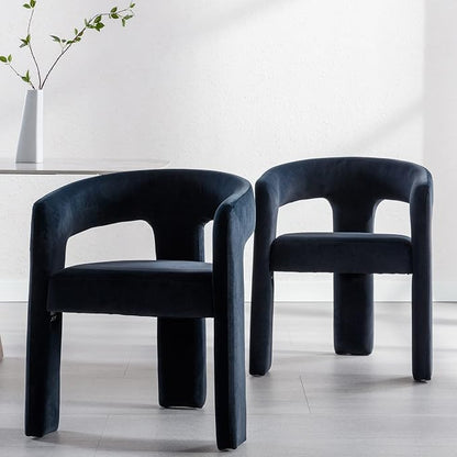 RIVOVA Black Modern Barrel Dining Chairs Set of 2, Velvet Upholstered Accent - Image 3