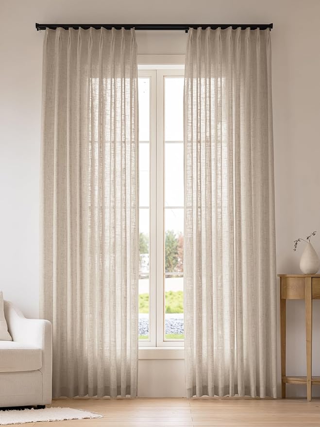 Liz Pinch Pleated Linen Curtains Light Filtering Curtains by THREEGIRLSHOME