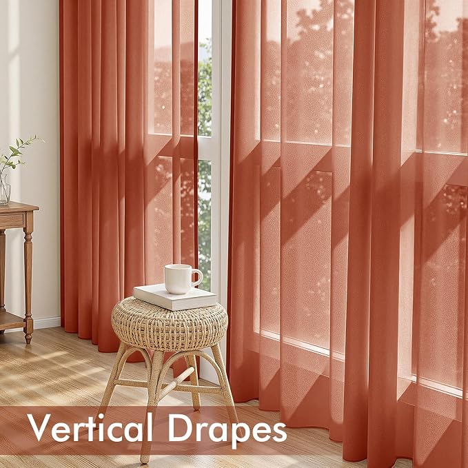 MIULEE 4 Panels Fall Burnt Orange Sheer Curtains 42 x 90 Inches | Light - Image 5
