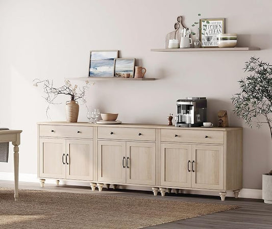 WAMAPT Buffet Cabinet with 6 Doors and 3 Drawers, Large Coffee Bar Table Wood by WAMPAT