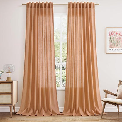 Peach Quartz Curtains 90 Inches Long 2 Panel Set Back Tab Rod Pocket Linen by Nanspring