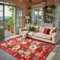 Red Garden Floral Area Rug 4x6 for Bedroom Dining Room | Boho Style; Low Pile; by WelcometoBabovid