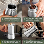WALDWERK Stainless Steel Moka Pot (10oz) - Toxic Free Moka Pot with Oak Wood Handle - Stovetop Espresso Maker - Italian Coffee Maker for Stovetop and Induction