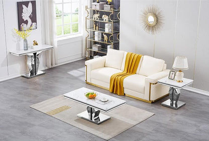 Henf 47" Modern White Faux Marble Coffee Table - Image 6
