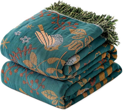 LUTBM King Throw Blanket for Bed 100% Cotton Boho Soft Rustic Quilt Birds and by LUTBMFindYourFreeSpiritatHome