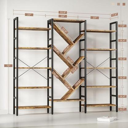 INNOD 70x70 Triple 5 Tier Book Shelf, Large Wooden Bookcase - Image 2