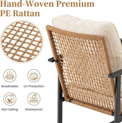 COSIEST 3-Piece Outdoor Rocking Chairs Bistro Set, Rattan Patio Furniture - Image 4