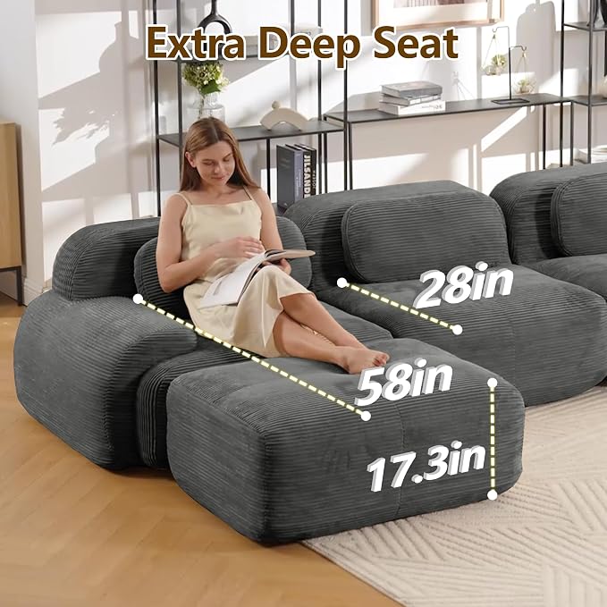 Boneless Sectional Couch, No Assembly Required, 117.3” L Shaped Modular Cloud - Image 5