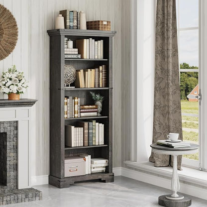 5-Tier Farmhouse Bookshelf, 61.1 inch Tall Bookcase - Image 6