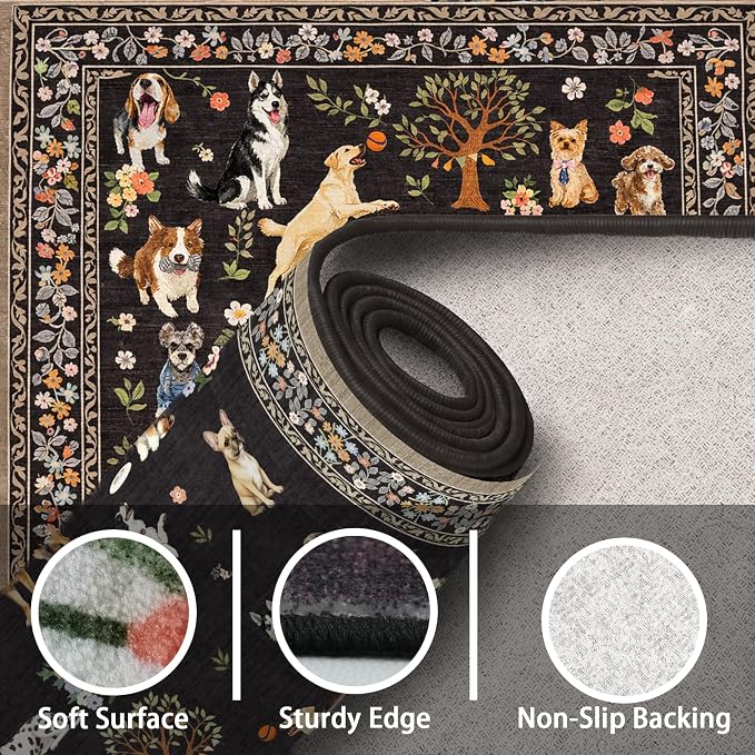 Black Area Rug 5x7 for Living Room Bedroom | Ultra-Thin;Boho Style; Non - Image 6