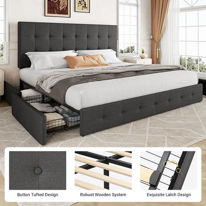 Allewie Upholstered King Size Platform Bed Frame - Image 6