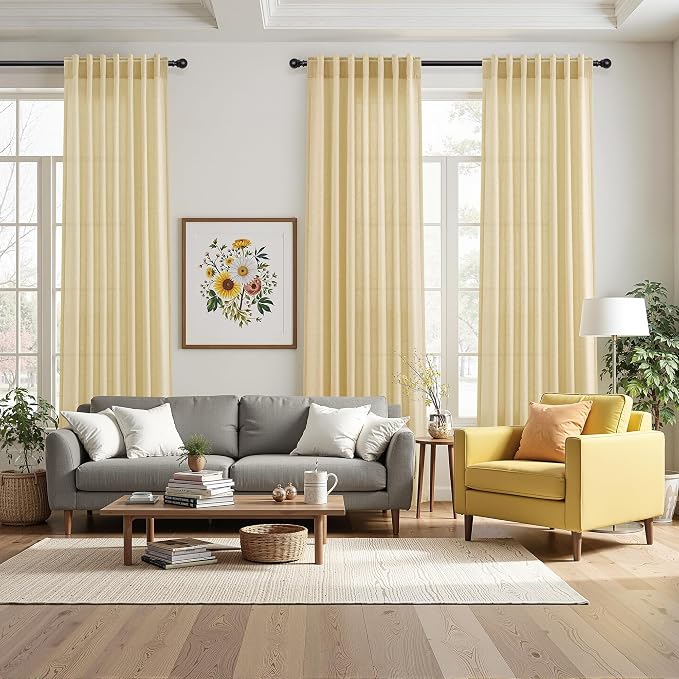Cream Yellow Linen Curtains 102 Inches Long - Image 7