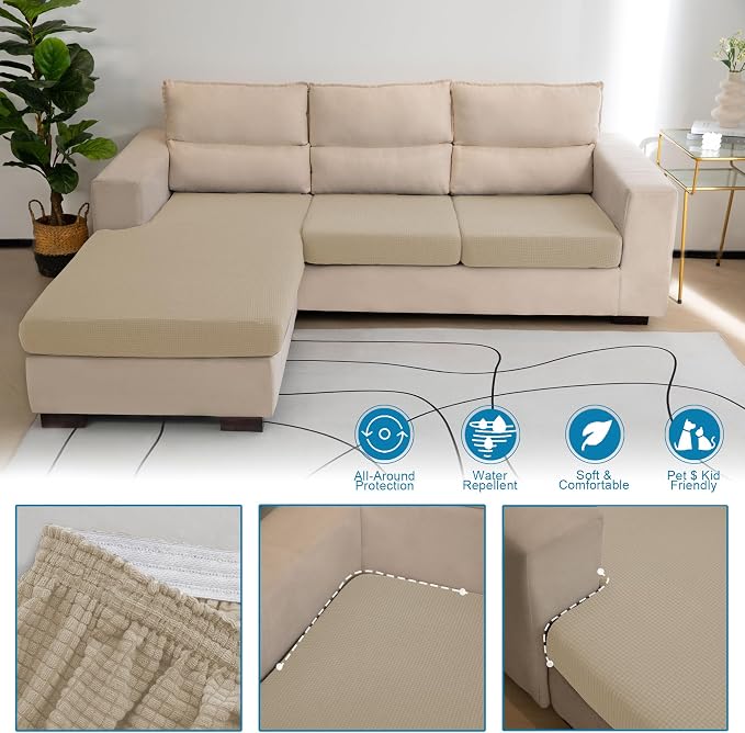 Water Repellent L Shaped Couch Covers 4 Pieces Sofa Seat Cushion Slipcovers - Image 4