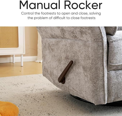 Rocking Chair Nursery with Adjustable Headrest, Manual Swivel Rocker Recliner - Image 8