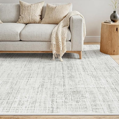5x7 Washable Area Rug for Living Room Bedroom: Non-Slip Modern White Gray | - Image 3
