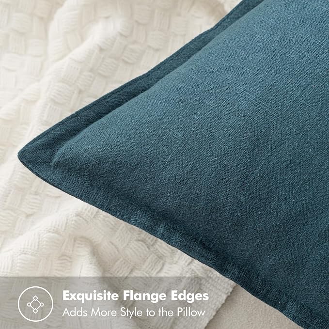 MIULEE Decorative Linen Pillow Covers 18x18 Inch Blue | Boho Farmhouse​ - Image 2