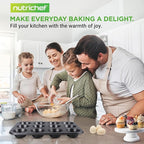 NutriChef 13” Non-Stick Muffin Baking Pan - Premium Dark Gray Carbon Steel Bake Tray, Commercial Grade Restaurant Quality Metal Bakeware - Dishwasher Safe